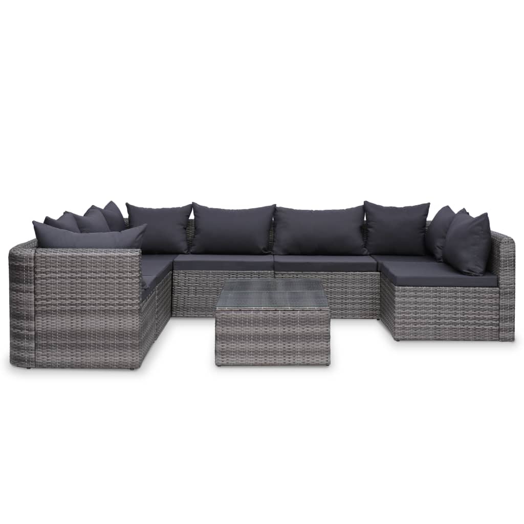 8-delige Loungeset met kussens poly rattan grijs is nu te koop bij PeponiXL, paradijselijk wonen!