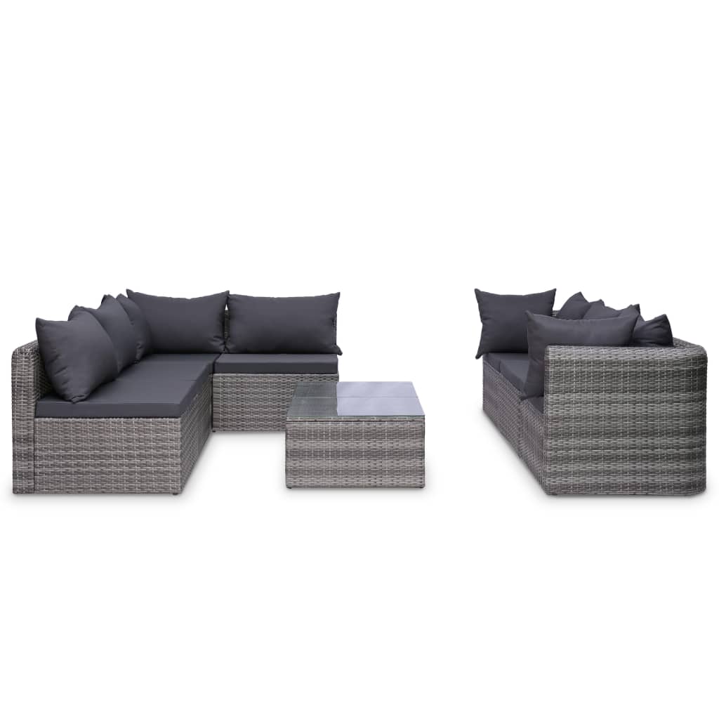 8-delige Loungeset met kussens poly rattan grijs is nu te koop bij PeponiXL, paradijselijk wonen!