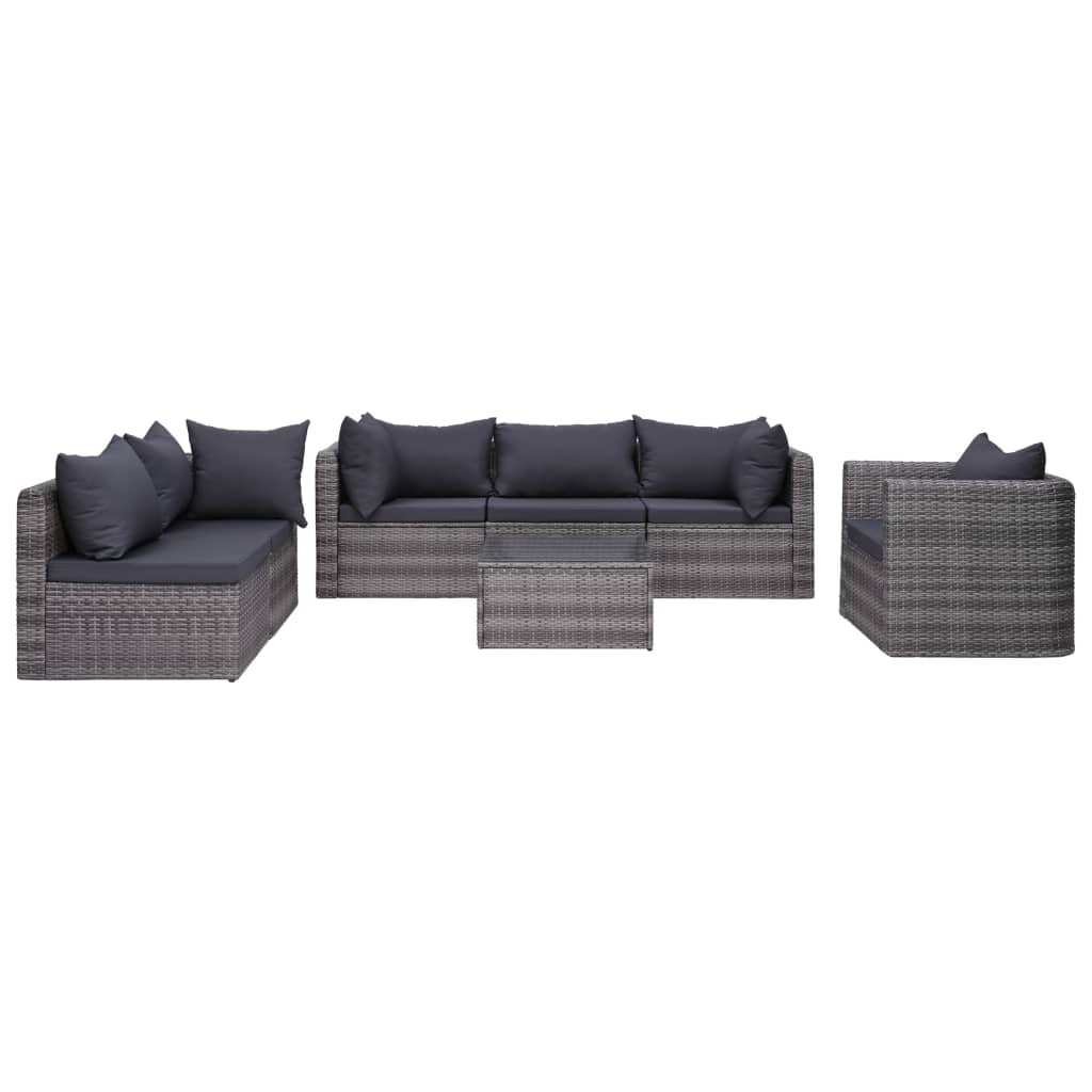 7-delige Loungeset met kussens poly rattan grijs is nu te koop bij PeponiXL, paradijselijk wonen!