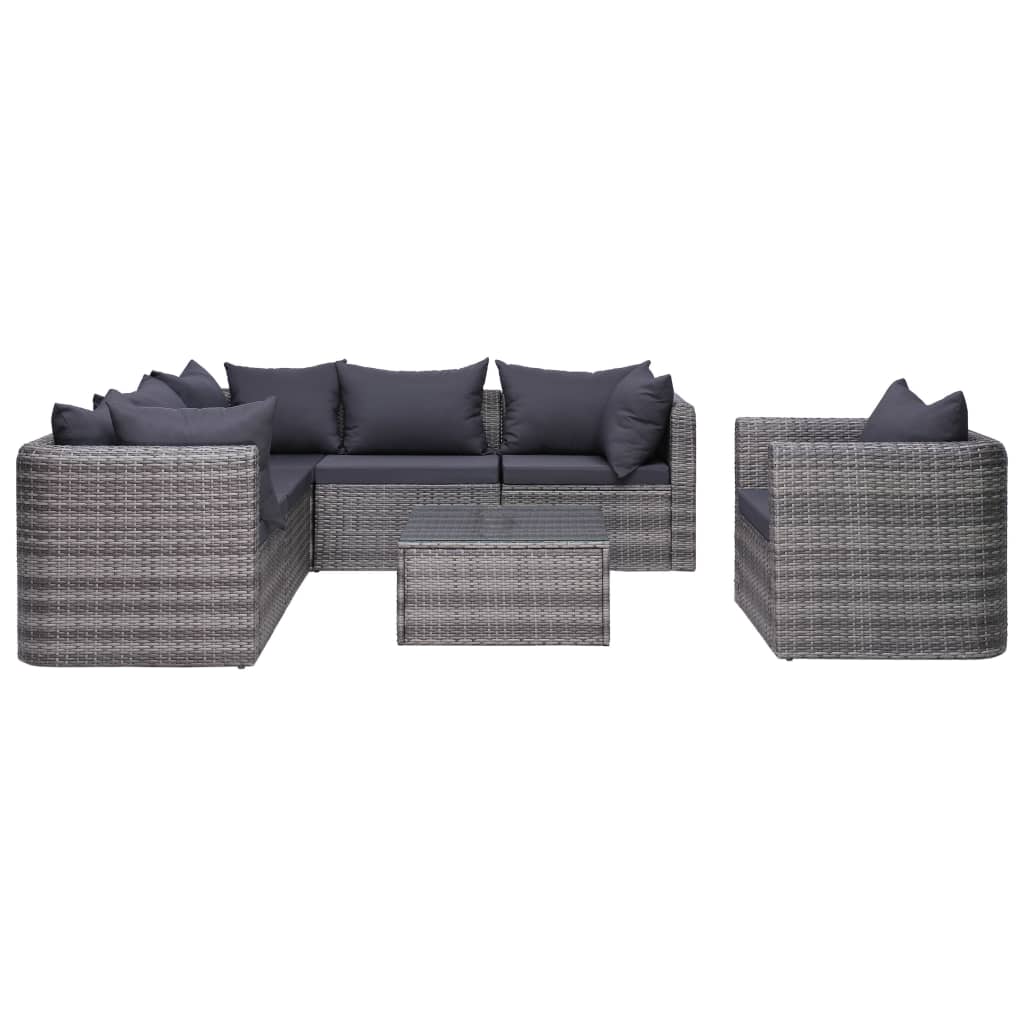 7-delige Loungeset met kussens poly rattan grijs is nu te koop bij PeponiXL, paradijselijk wonen!