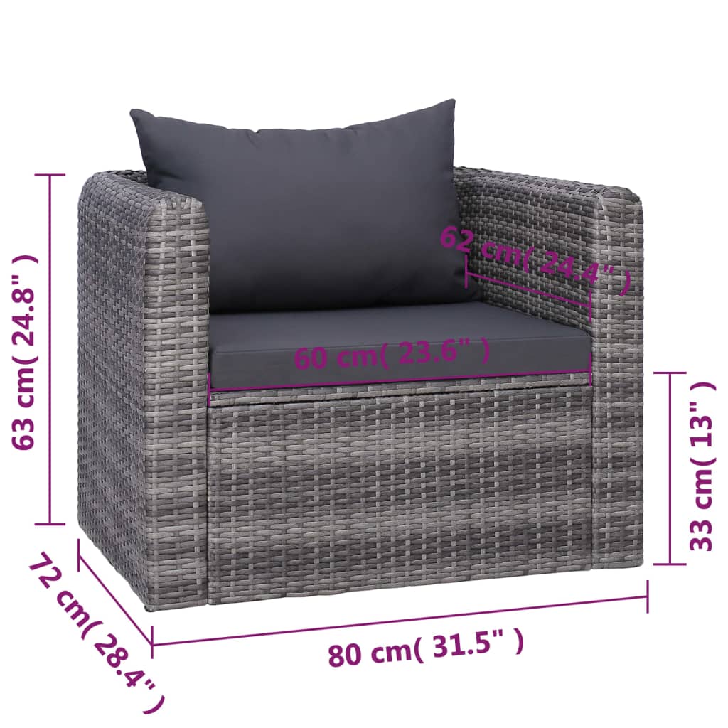 7-delige Loungeset met kussens poly rattan grijs is nu te koop bij PeponiXL, paradijselijk wonen!