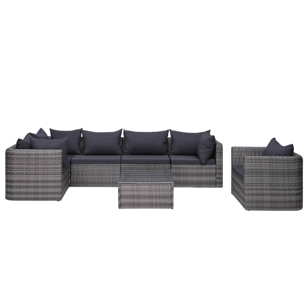 7-delige Loungeset met kussens poly rattan grijs is nu te koop bij PeponiXL, paradijselijk wonen!
