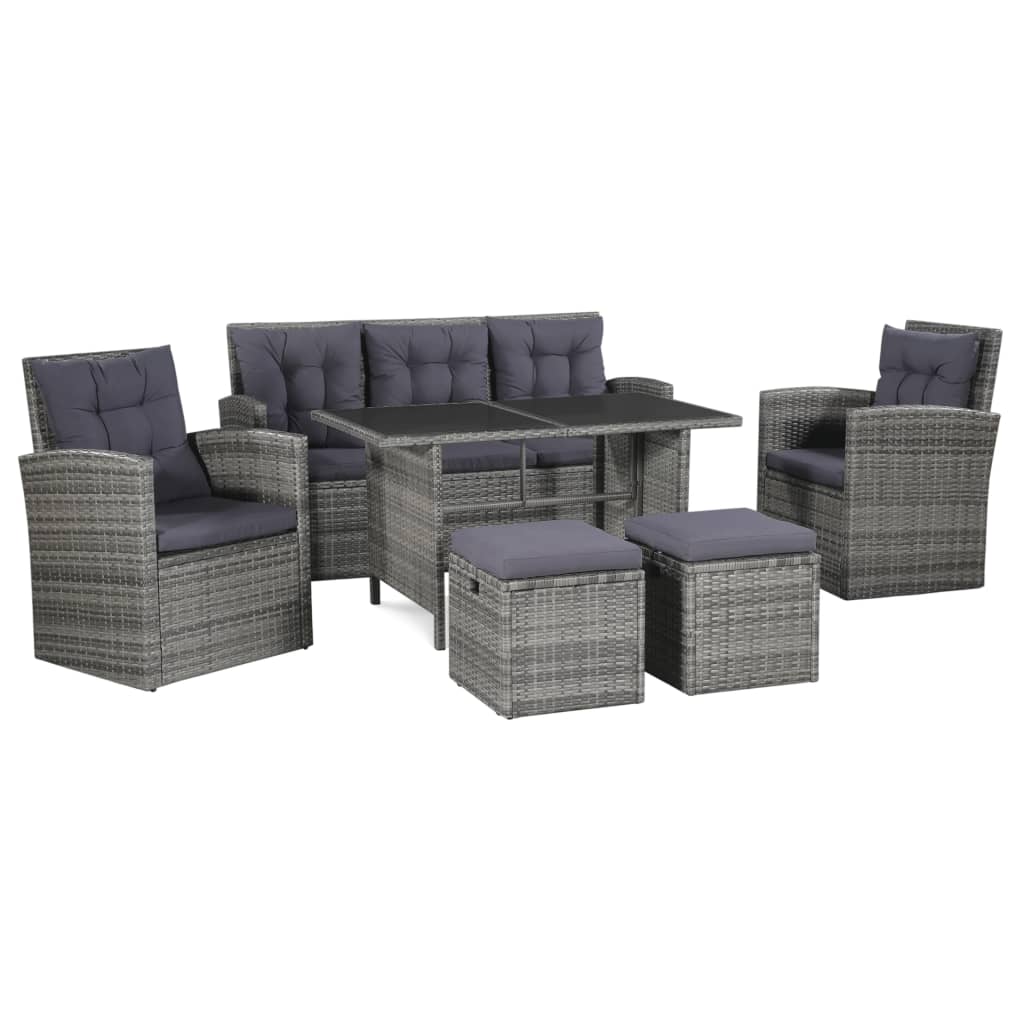 6-delige Loungeset met kussens poly rattan grijs is nu te koop bij PeponiXL, paradijselijk wonen!