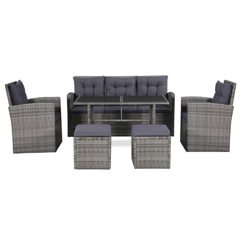 6-delige Loungeset met kussens poly rattan grijs is nu te koop bij PeponiXL, paradijselijk wonen!