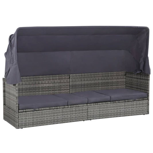 Tuinbed met luifel 205x62 cm poly rattan grijs is nu te koop bij PeponiXL, paradijselijk wonen!