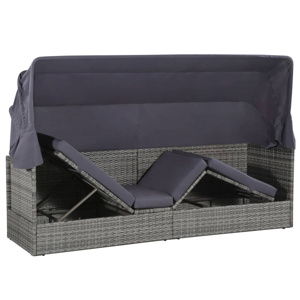 Tuinbed met luifel 205x62 cm poly rattan grijs is nu te koop bij PeponiXL, paradijselijk wonen!