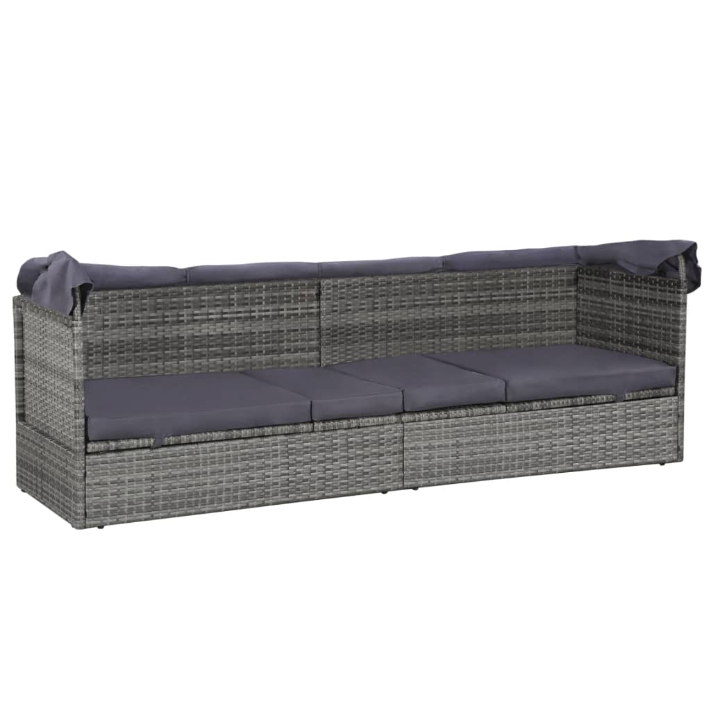 Tuinbed met luifel 205x62 cm poly rattan grijs is nu te koop bij PeponiXL, paradijselijk wonen!