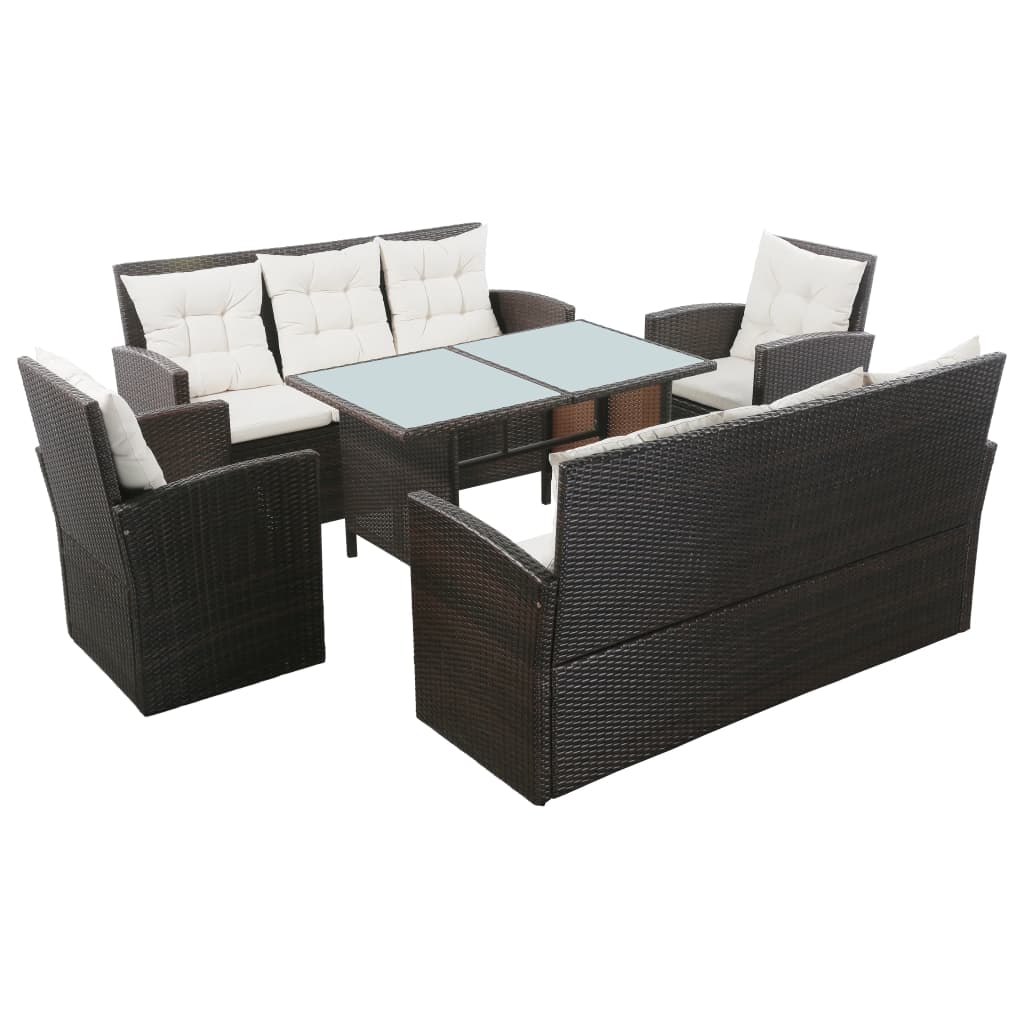 5-delige Loungeset met kussens poly rattan bruin is nu te koop bij PeponiXL, paradijselijk wonen!