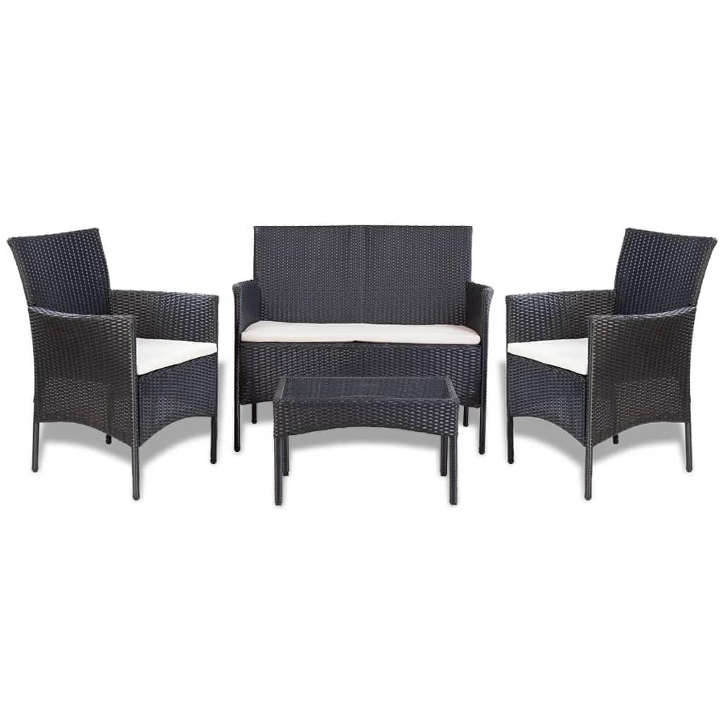4-delige Loungeset met kussens poly rattan zwart is nu te koop bij PeponiXL, paradijselijk wonen!