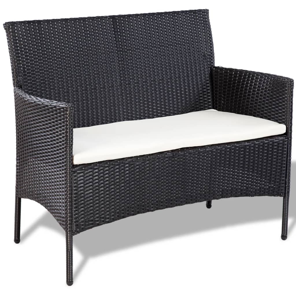 4-delige Loungeset met kussens poly rattan zwart is nu te koop bij PeponiXL, paradijselijk wonen!