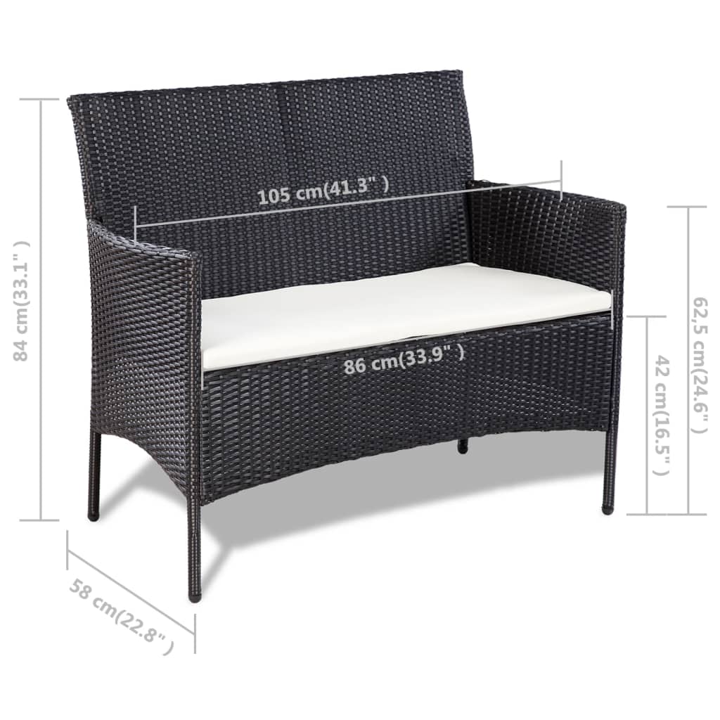 4-delige Loungeset met kussens poly rattan zwart is nu te koop bij PeponiXL, paradijselijk wonen!