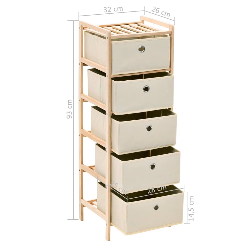 Opbergmeubel met 5 stoffen manden cederhout beige is nu te koop bij PeponiXL, paradijselijk wonen!