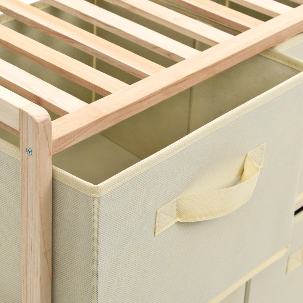 Opbergmeubel met 6 stoffen manden cederhout beige is nu te koop bij PeponiXL, paradijselijk wonen!