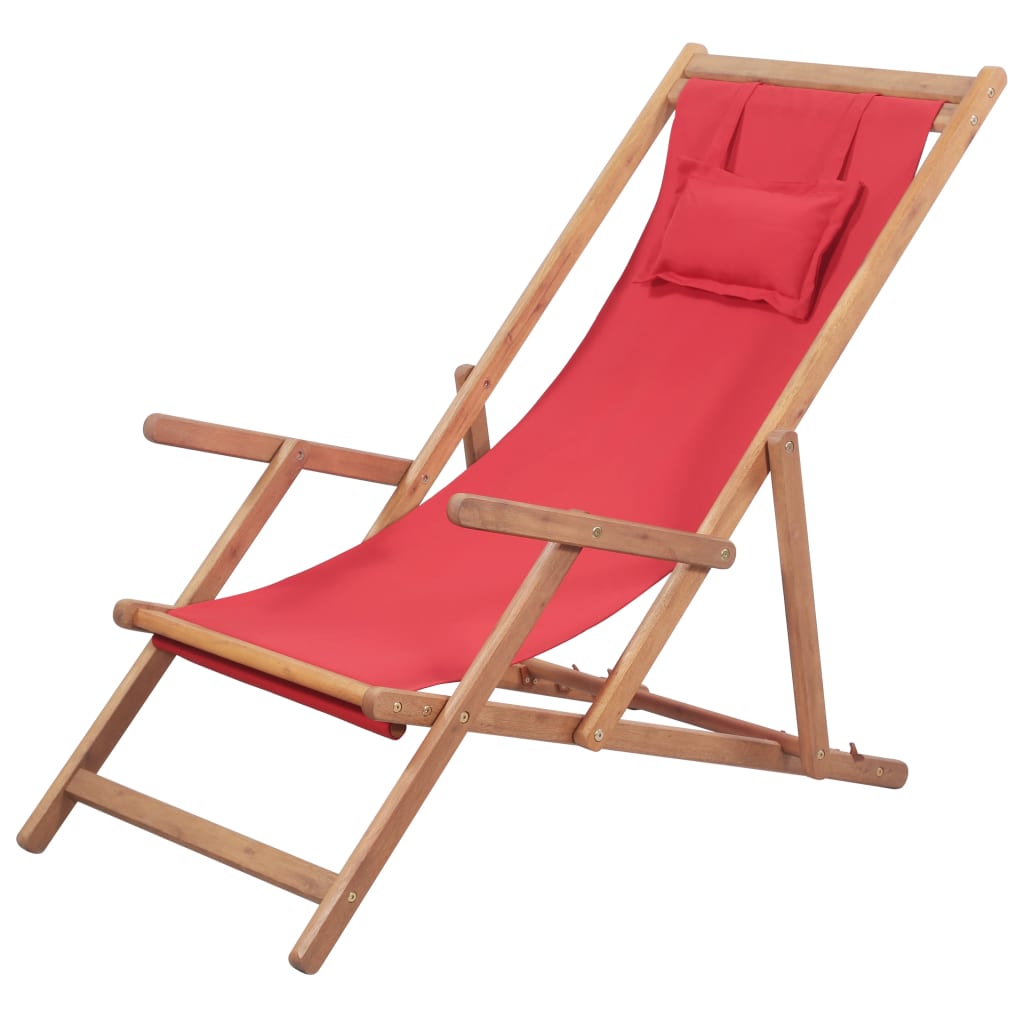 Strandstoel inklapbaar stof en houten frame rood is nu te koop bij PeponiXL, paradijselijk wonen!