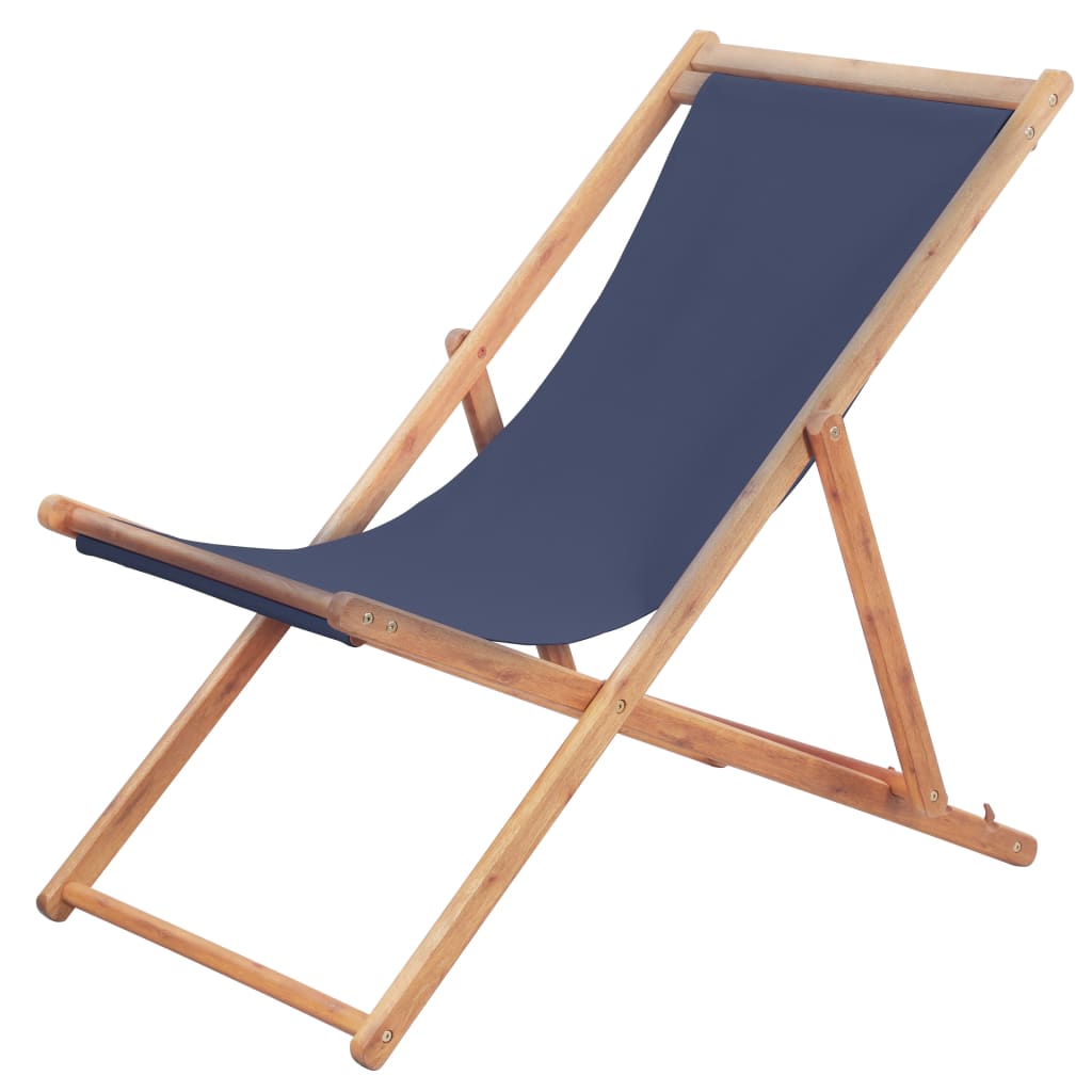 Strandstoel inklapbaar stof en houten frame blauw is nu te koop bij PeponiXL, paradijselijk wonen!