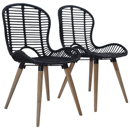 Eetkamerstoelen 2 st natuurlijk rattan zwart is nu te koop bij PeponiXL, paradijselijk wonen!