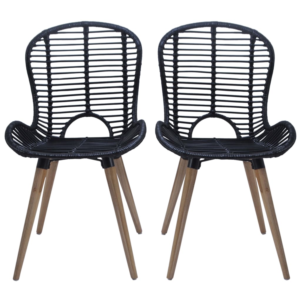 Eetkamerstoelen 2 st natuurlijk rattan zwart is nu te koop bij PeponiXL, paradijselijk wonen!