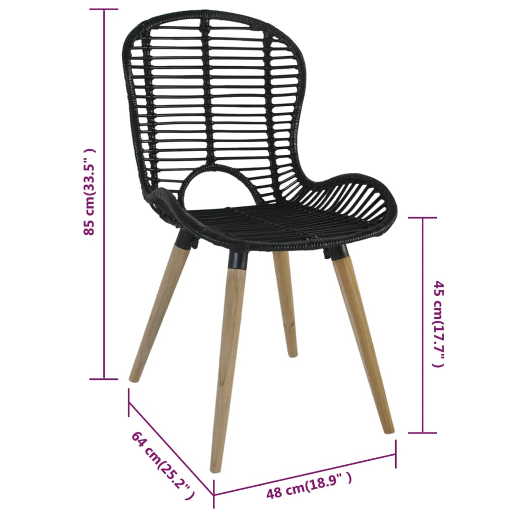 Eetkamerstoelen 2 st natuurlijk rattan zwart is nu te koop bij PeponiXL, paradijselijk wonen!
