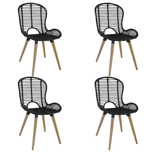 Eetkamerstoelen 4 st natuurlijk rattan zwart is nu te koop bij PeponiXL, paradijselijk wonen!