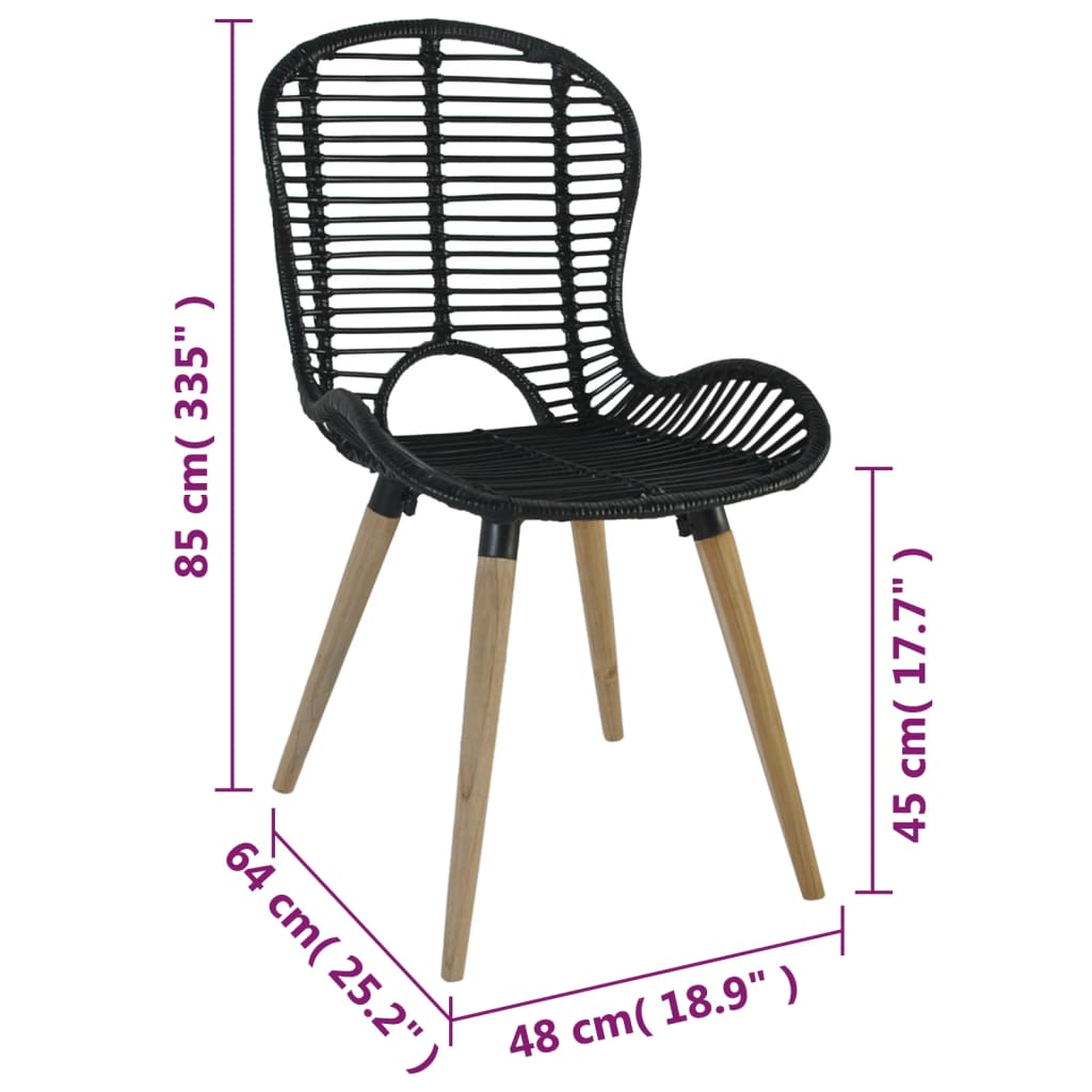 Eetkamerstoelen 4 st natuurlijk rattan zwart is nu te koop bij PeponiXL, paradijselijk wonen!