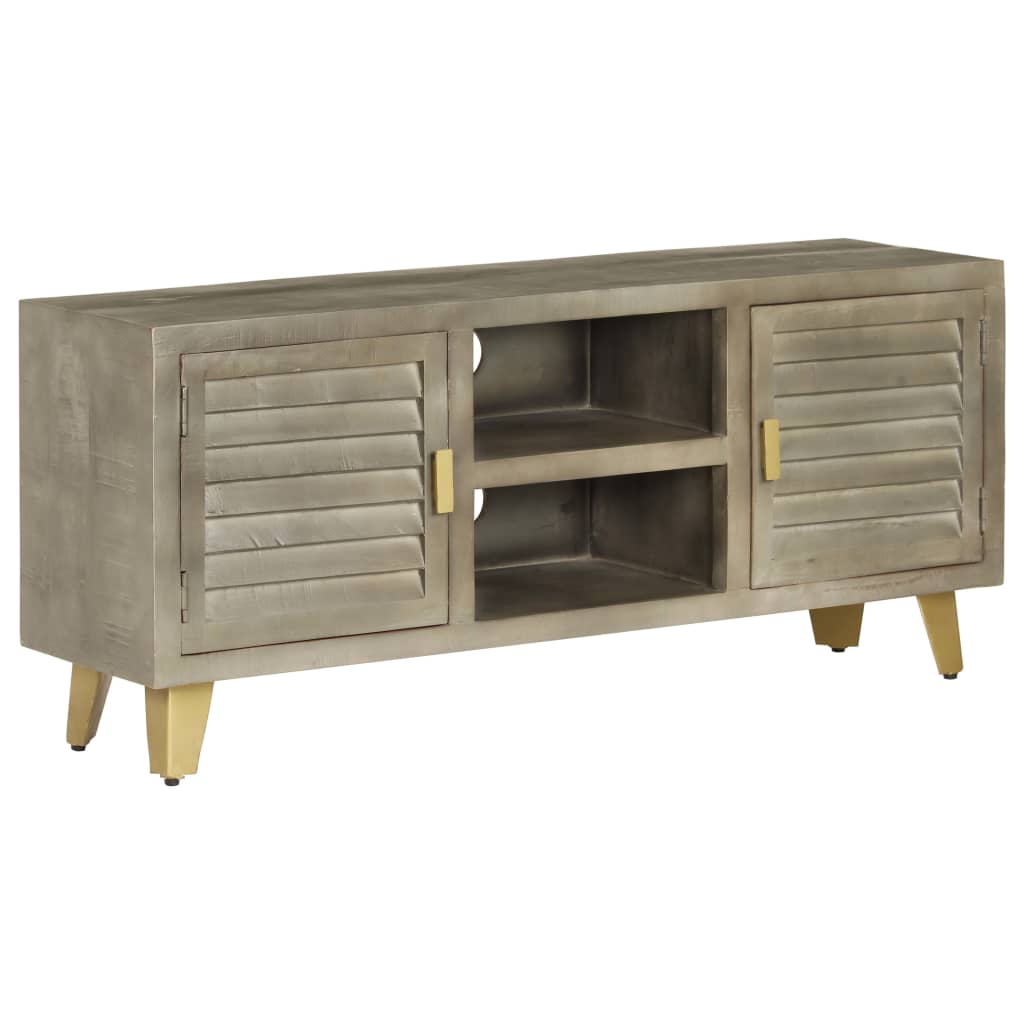 Tv-meubel 110x30x48 cm massief mangohout met messing grijs is nu te koop bij PeponiXL, paradijselijk wonen!