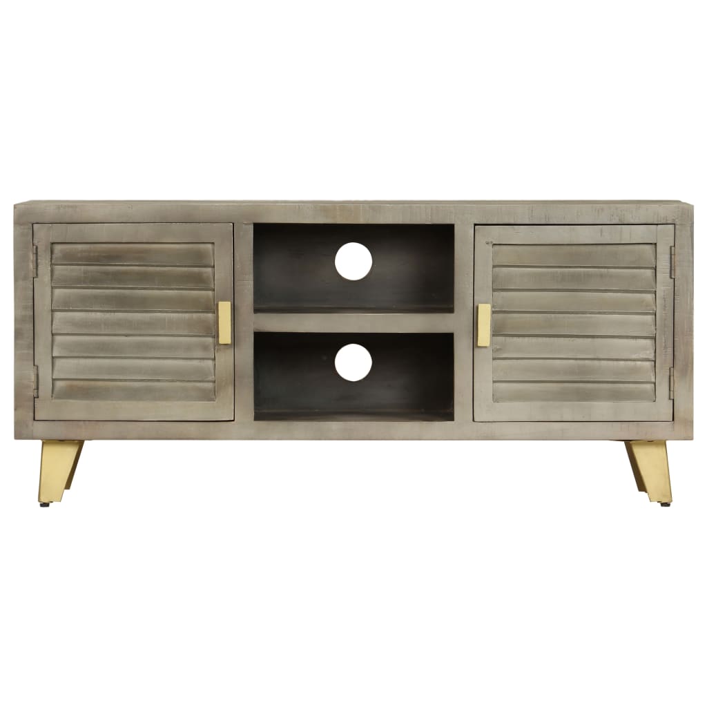 Tv-meubel 110x30x48 cm massief mangohout met messing grijs is nu te koop bij PeponiXL, paradijselijk wonen!