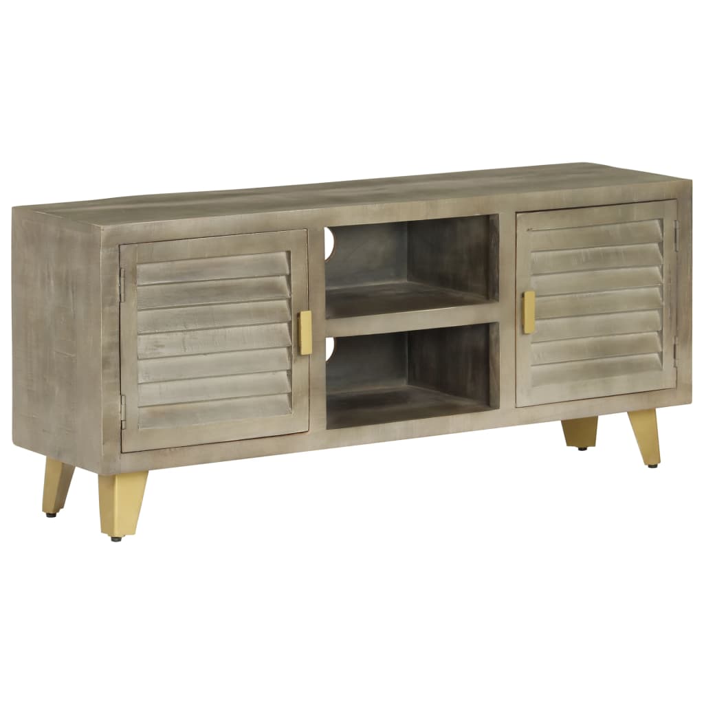Tv-meubel 110x30x48 cm massief mangohout met messing grijs is nu te koop bij PeponiXL, paradijselijk wonen!