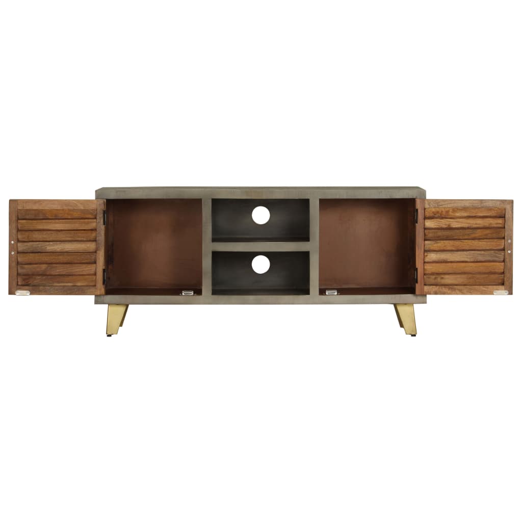 Tv-meubel 110x30x48 cm massief mangohout met messing grijs is nu te koop bij PeponiXL, paradijselijk wonen!