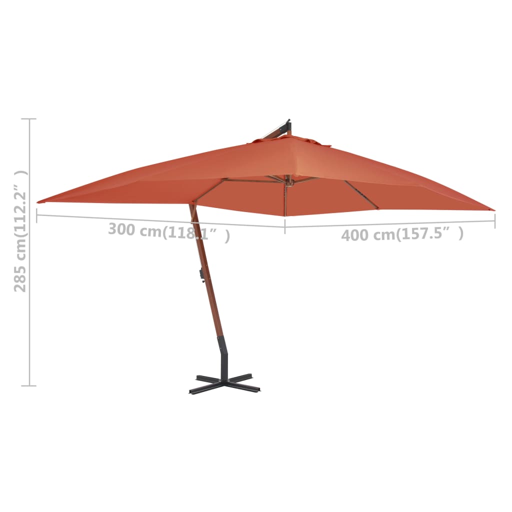Zweefparasol met houten paal 400x300 cm terracottakleurig is nu te koop bij PeponiXL, paradijselijk wonen!