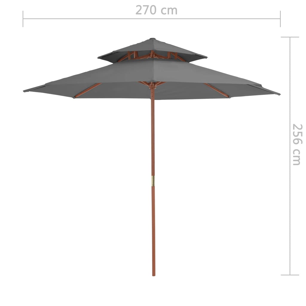 Parasol dubbeldekker met houten paal 270 cm antraciet is nu te koop bij PeponiXL, paradijselijk wonen!