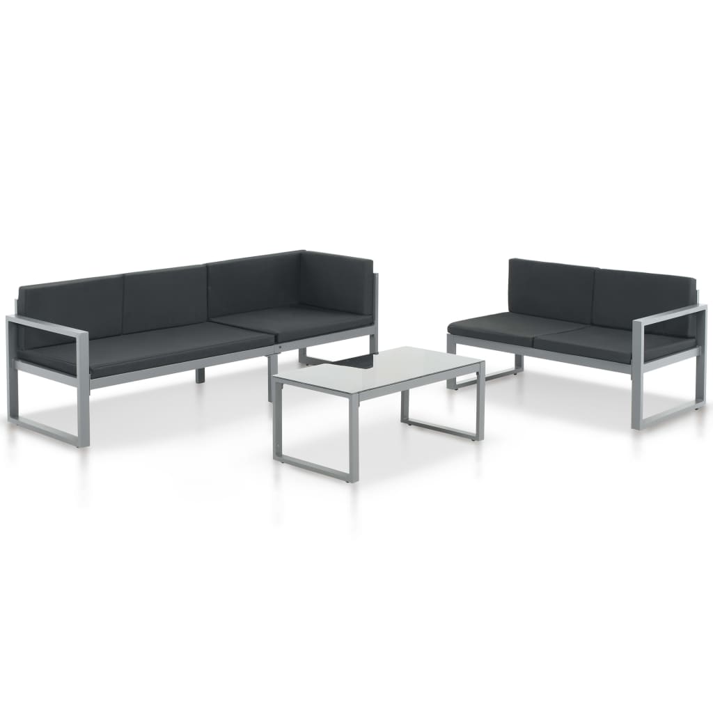3-delige Loungeset met kussens aluminium zwart is nu te koop bij PeponiXL, paradijselijk wonen!
