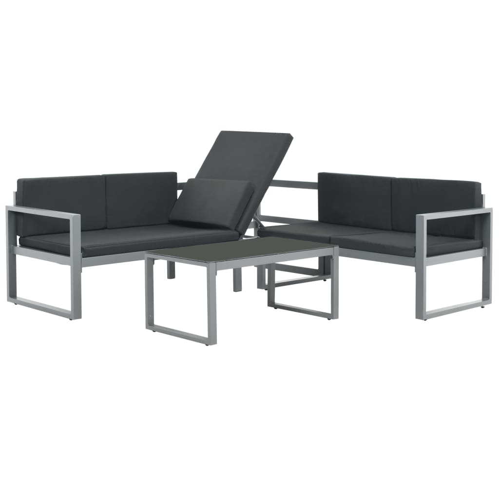 3-delige Loungeset met kussens aluminium zwart is nu te koop bij PeponiXL, paradijselijk wonen!