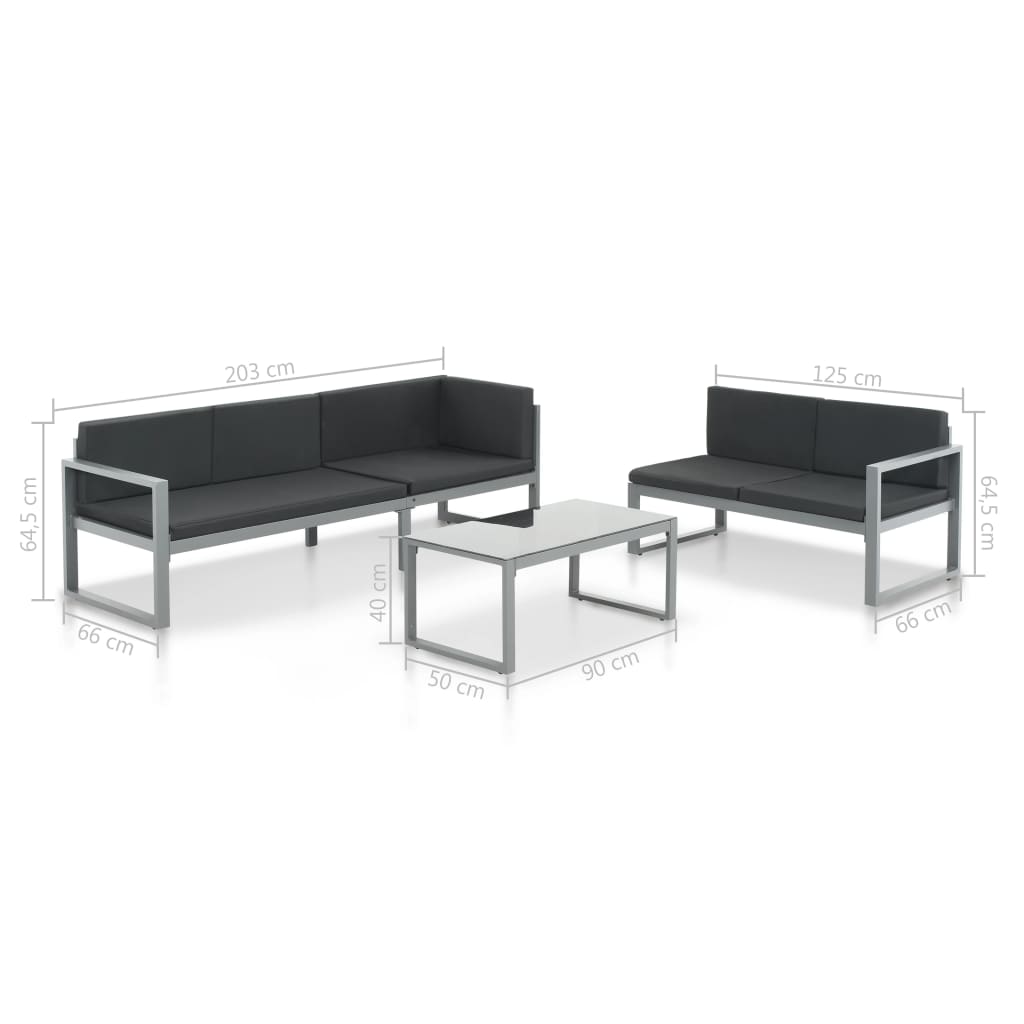 3-delige Loungeset met kussens aluminium zwart is nu te koop bij PeponiXL, paradijselijk wonen!
