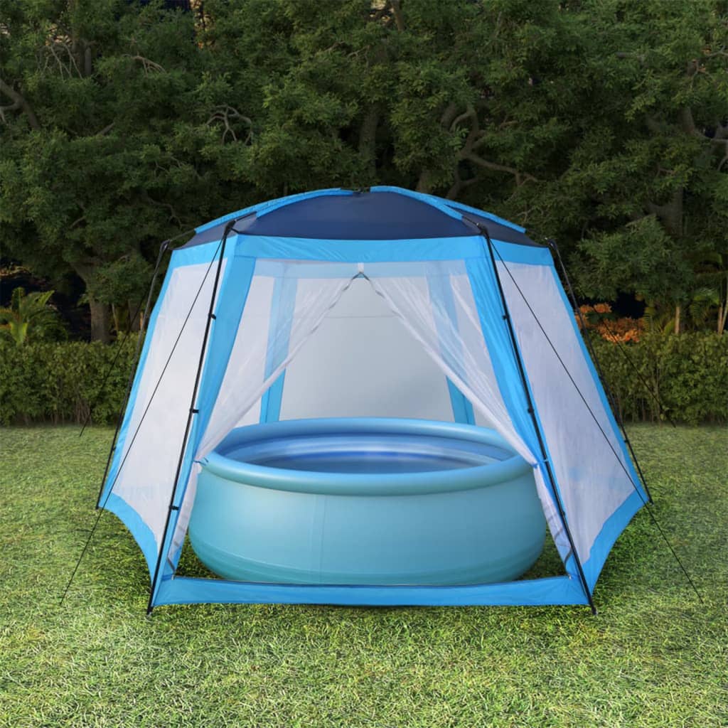 Zwembadtent 590x520x250 cm stof blauw is nu te koop bij PeponiXL, paradijselijk wonen!