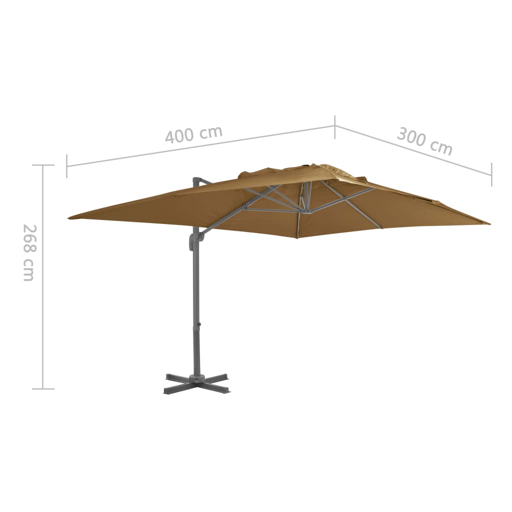 Zwevende parasol met aluminium paal 400x300 cm taupe is nu te koop bij PeponiXL, paradijselijk wonen!