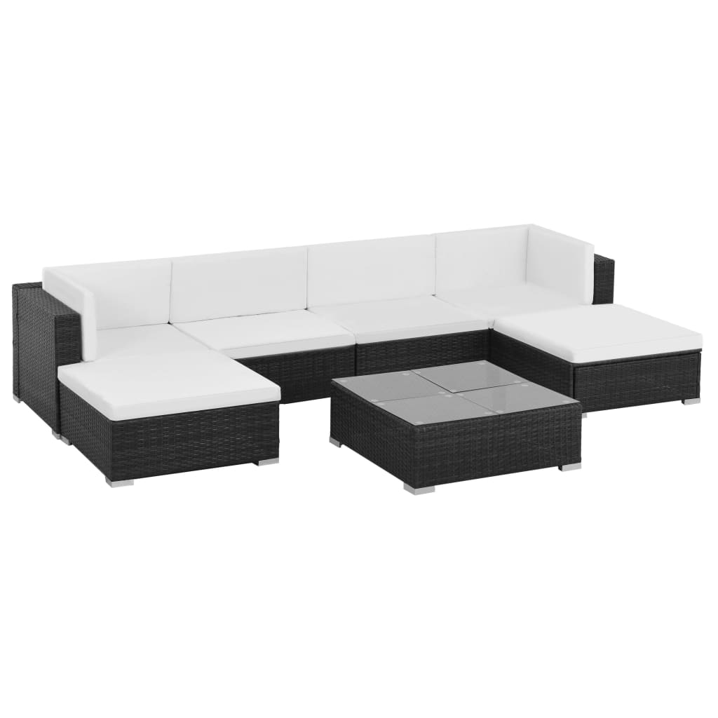 7-delige Loungeset met kussens poly rattan zwart is nu te koop bij PeponiXL, paradijselijk wonen!