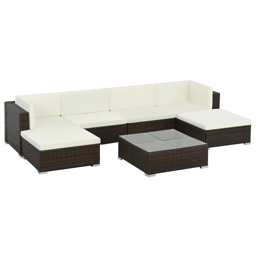 7-delige Loungeset met kussens poly rattan bruin is nu te koop bij PeponiXL, paradijselijk wonen!