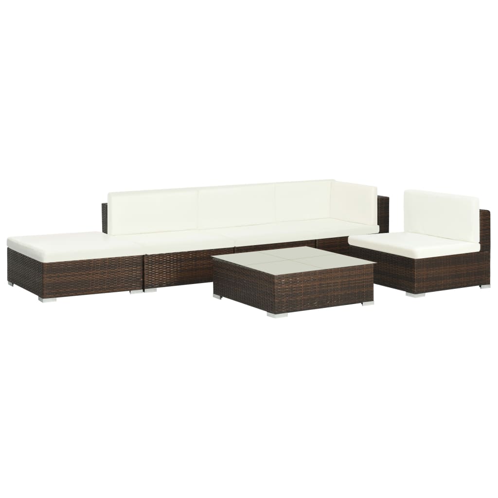 6-delige Loungeset met kussens poly rattan bruin is nu te koop bij PeponiXL, paradijselijk wonen!