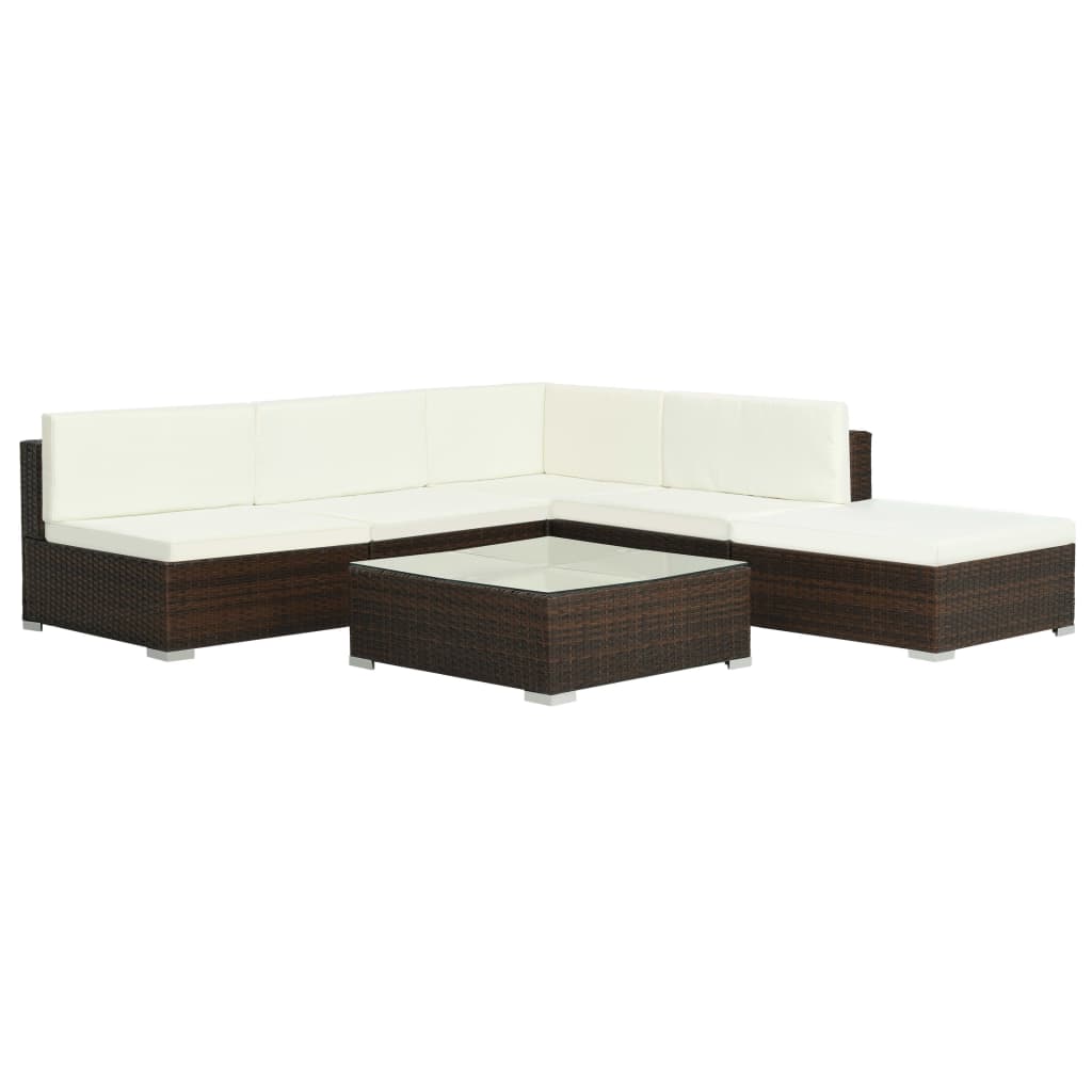 6-delige Loungeset met kussens poly rattan bruin is nu te koop bij PeponiXL, paradijselijk wonen!