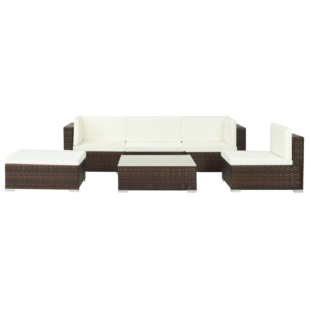 6-delige Loungeset met kussens poly rattan bruin is nu te koop bij PeponiXL, paradijselijk wonen!