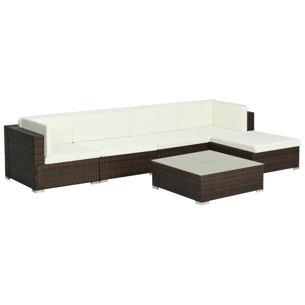6-delige Loungeset met kussens poly rattan bruin is nu te koop bij PeponiXL, paradijselijk wonen!