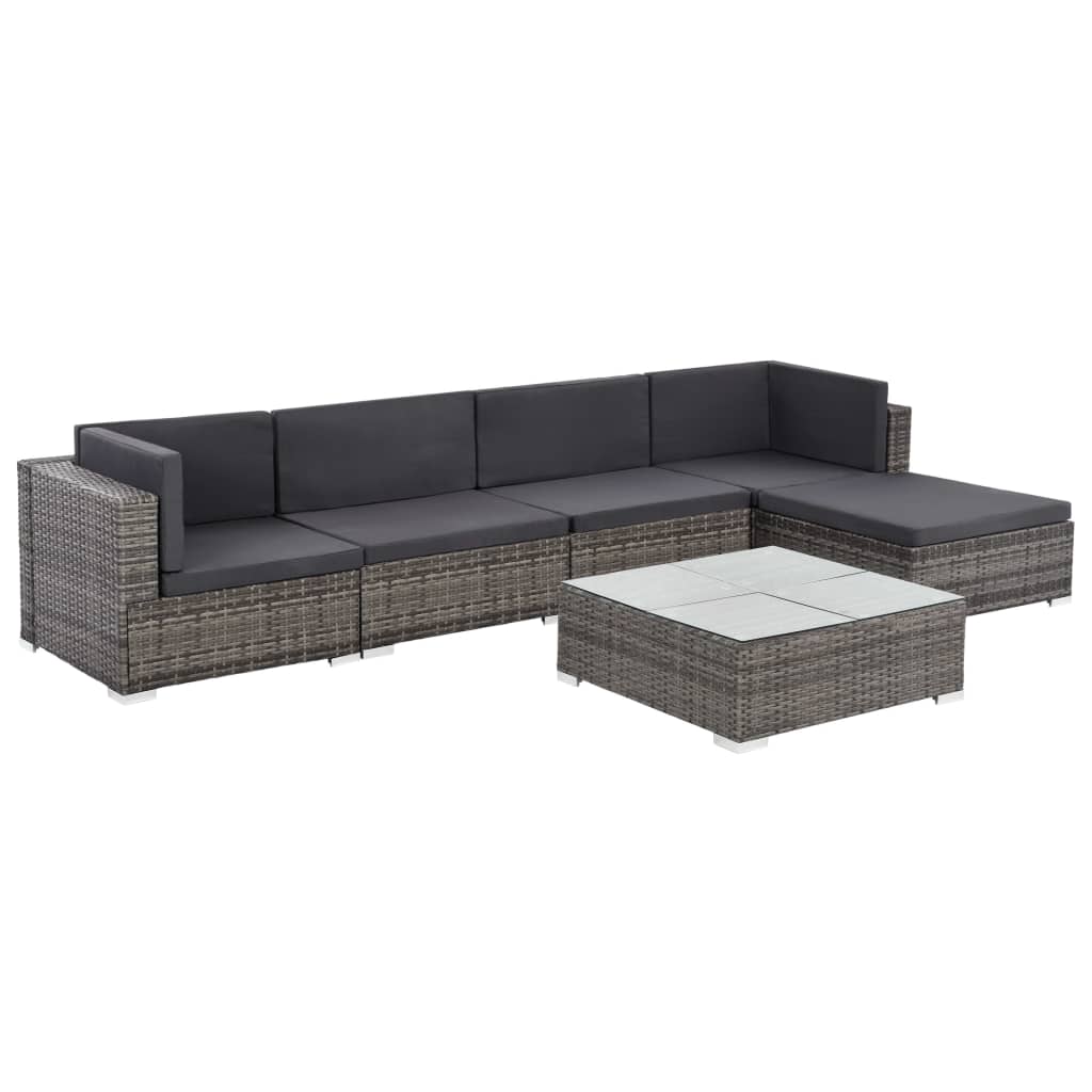 6-delige Loungeset met kussens poly rattan grijs is nu te koop bij PeponiXL, paradijselijk wonen!