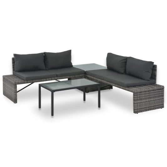 Loungeset met kussens 3-delig poly rattan grijs is nu te koop bij PeponiXL, paradijselijk wonen!