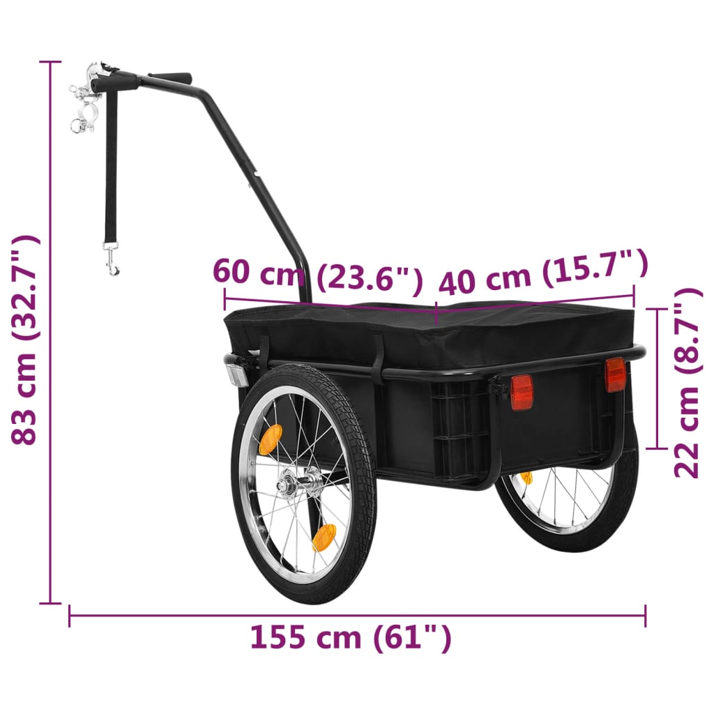 Fietstrailer/trekwagen 155x60x83 cm staal zwart is nu te koop bij PeponiXL, paradijselijk wonen!