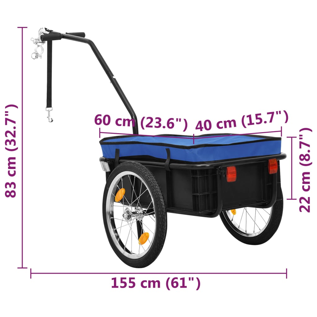 Fietstrailer/trekwagen 155x60x83 cm staal blauw is nu te koop bij PeponiXL, paradijselijk wonen!