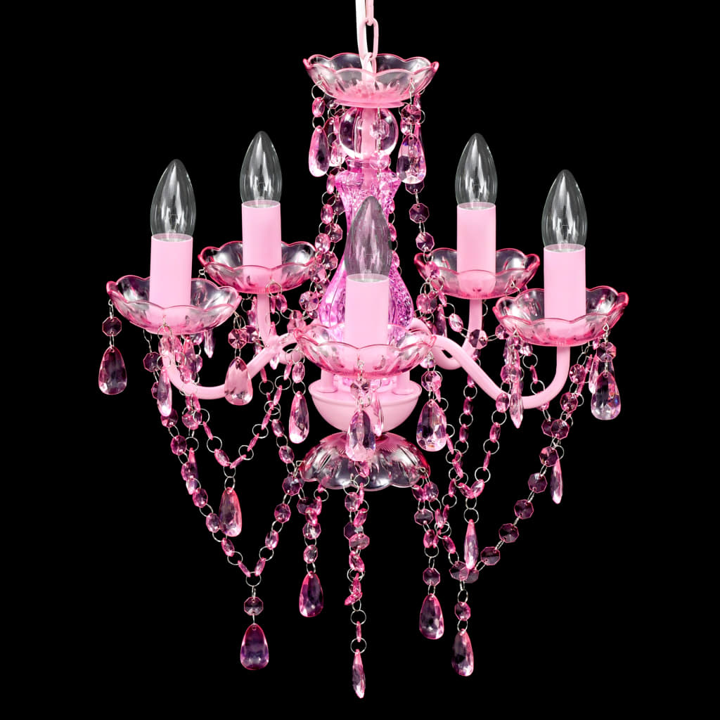 Kristallen licht met 5 gloeilampen rosa is nu te koop bij PeponiXL, paradijselijk wonen!