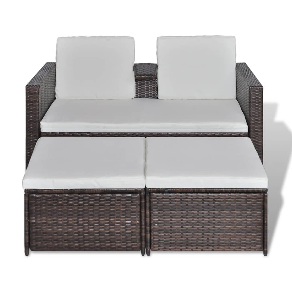 4-delige Loungeset met kussens poly rattan bruin is nu te koop bij PeponiXL, paradijselijk wonen!