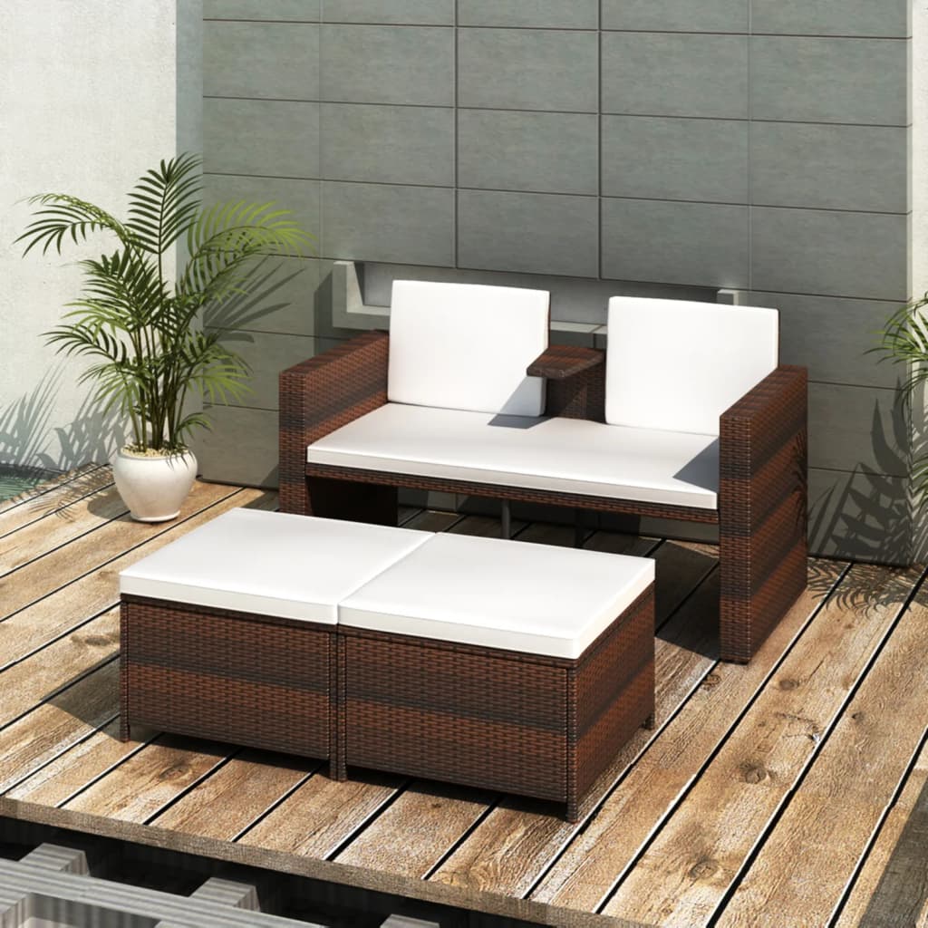 4-delige Loungeset met kussens poly rattan bruin is nu te koop bij PeponiXL, paradijselijk wonen!