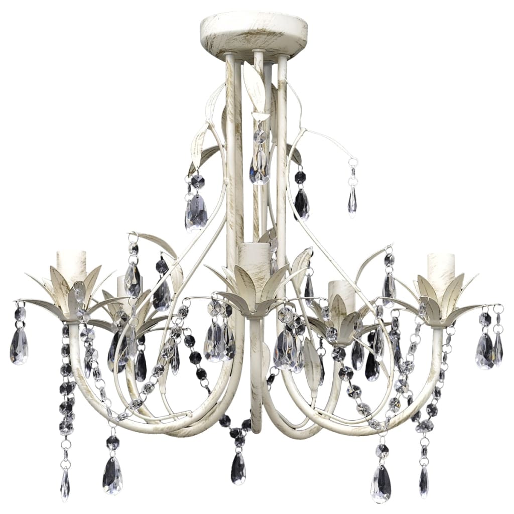Kristallen kroonluchter met wit elegant design (5 lampen) is nu te koop bij PeponiXL, paradijselijk wonen!