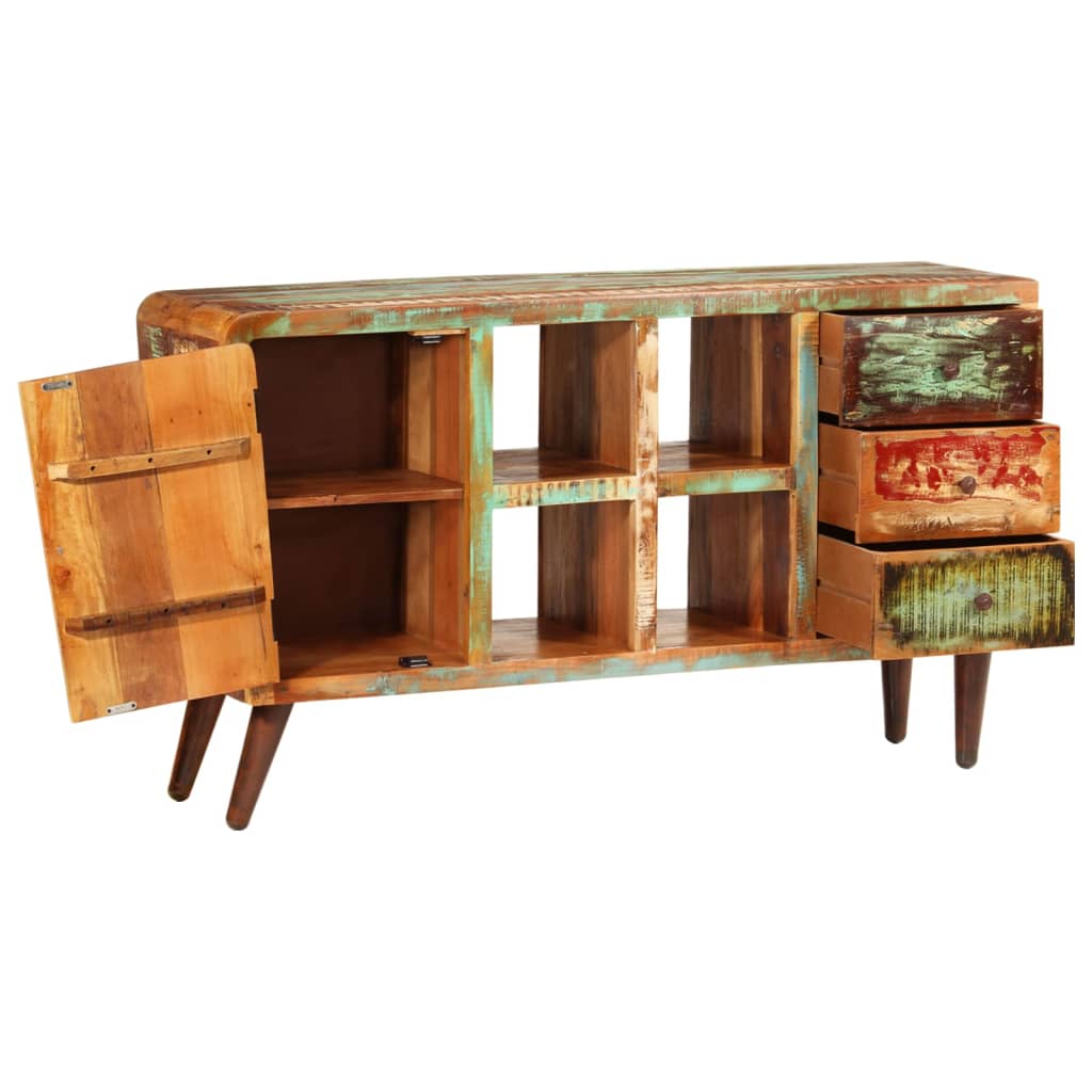 Kast met 1 deur, 4 schappen en 3 lades massief gerecycled hout is nu te koop bij PeponiXL, paradijselijk wonen!